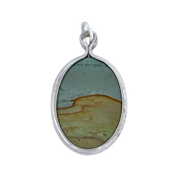 Estate Sterling Silver 925 Landscape Jasper Pendant - Picture 4 of 7